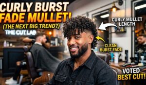 Curly Burst Fade Mullet