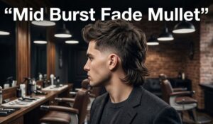 Mid Burst Fade Mullet