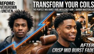 Mid Burst Fade With Coily Hair